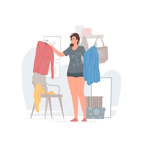 Young Woman Choosing Her Clothes Vector