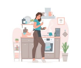 Young Woman Cooking Vector