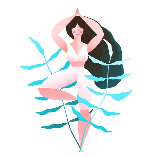 Young Woman In Tree Doing Yoga Vector