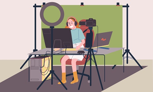 Young Woman Streaming Online Vector