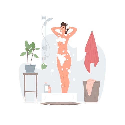 Young Woman Taking A Shower Vector