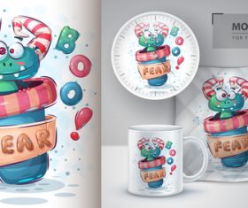 Animal cartoon merchandising mockup print t-shirt vector