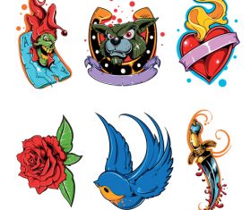 Animal heart shaped flower tattoos logo vector