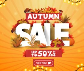 Autumn sale banner leaves around and from bright garland vector