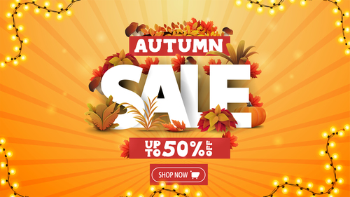 Autumn sale banner leaves around and from bright garland vector