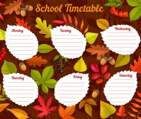 Autumn school tumetable card vector
