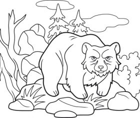 Bear and Nature Illustrations coloring book vector