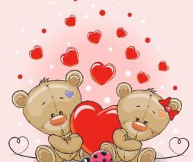 Bear and heart cartoon background vector