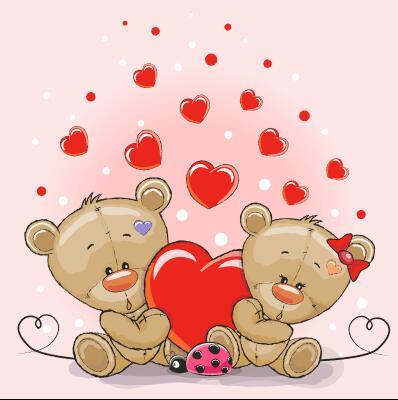 Bear and heart cartoon background vector