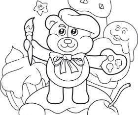 Bear painter and Nature Illustrations coloring book vector