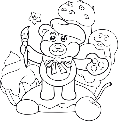 Bear painter and Nature Illustrations coloring book vector