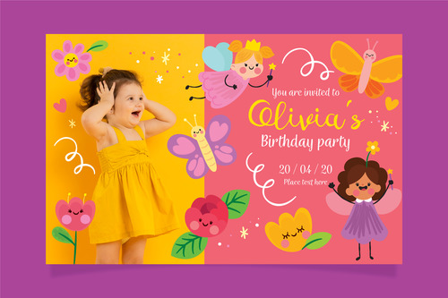 Beautiful invitation card birthday party vector