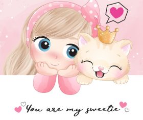 Beautiful little girl and cat vector