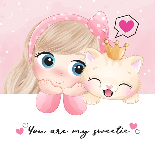 Beautiful little girl and cat vector