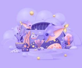 Beautiful underwater world cartoon illustrations vector