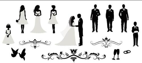 Best man and bridesmaid silhouette vector
