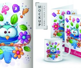 Bird cartoon mockup print t-shirt illustration vector