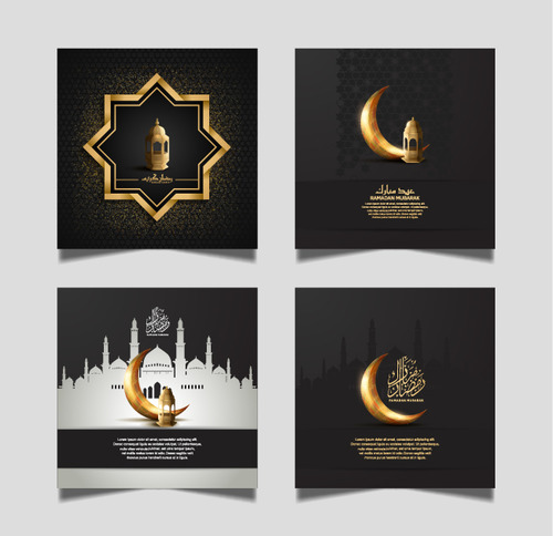 Black background Eid Mubarak design card vector free download