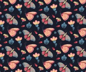 Black background floral butterfly pattern vector