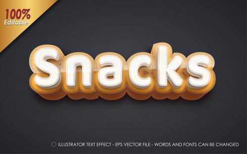 Black background snacks editable font effect text vector