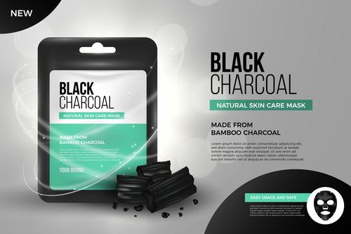 Black charcoal facial mask advertising vector