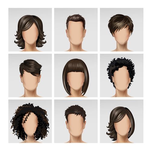 Black hair male and female face vector