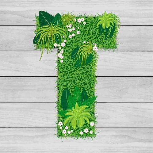 Blooming grass letter T shape vector