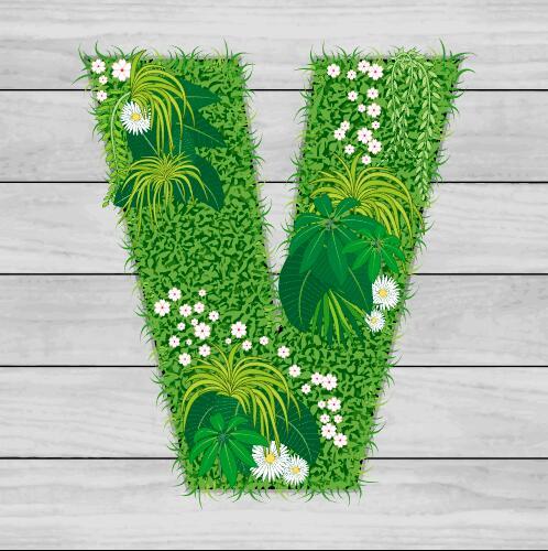 Blooming grass letter V shape vector