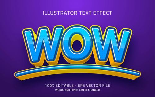 Blue WOW editable font effect text vector