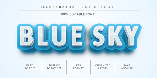Blue sky editable font effect text vector