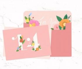 Botanical invitation card with a pink envelope vector