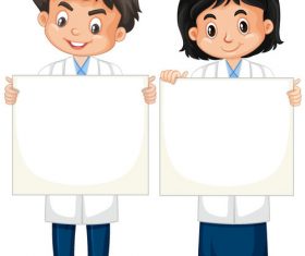 Boy and girl holding white card vector