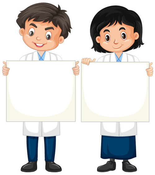Boy and girl holding white card vector