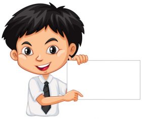 Boy holding a white card vector