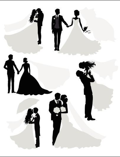 Bride and groom silhouette vector