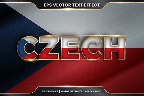 CZECH country name editable font effect text vector