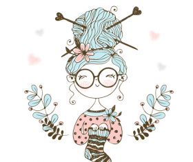 Cartoon girl holding knitted socks vector