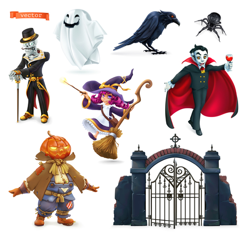 Cartoon halloween realistic illustrations vector