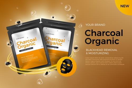Charcoal organic facial mask advertising vector