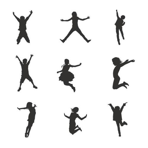 Children jumping silhouette vector