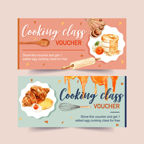 Cooking class watercolor vector illustration poster