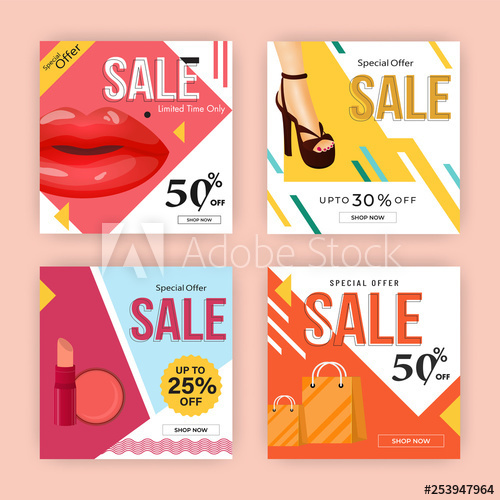 Cosmetics sale poster design template vector