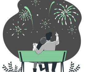 Couple watching fireworks flat design vector