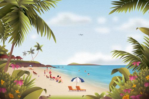 Crowd on the beach leisure vacation vector