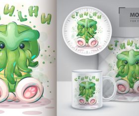 Cthulhu merchandising mockup print t-shirt vector