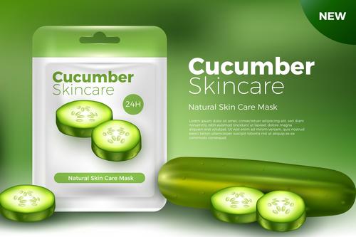 Cucumber skincare facial mask advertising vector