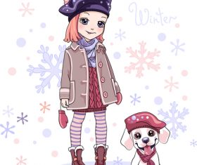 Cute girl and pet dog vector