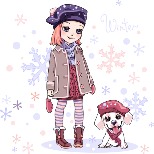 Cute girl and pet dog vector