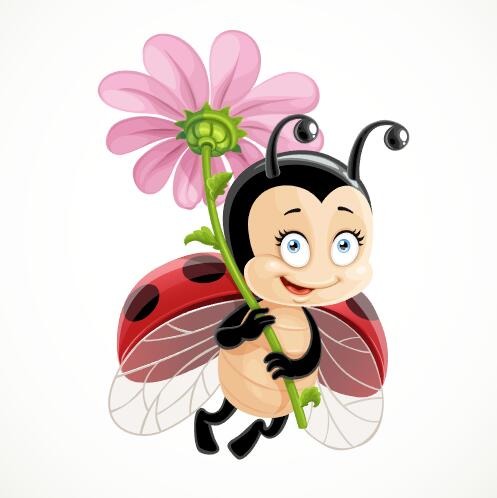 Download Cute ladybug with flower vector free download