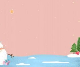 Cute snowman in a forest on pink background vector